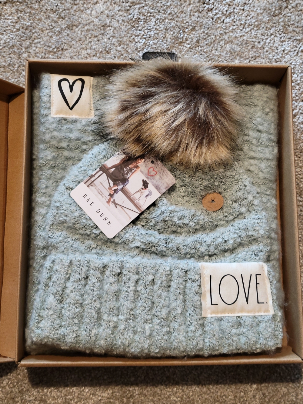 Rae Dunn Light Sage Pom Pom Beanie - LOVE